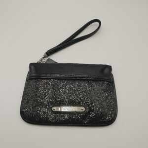 Express Black Glitter Wristlet Clutch Zip Pouch Removable Strap Evening Party